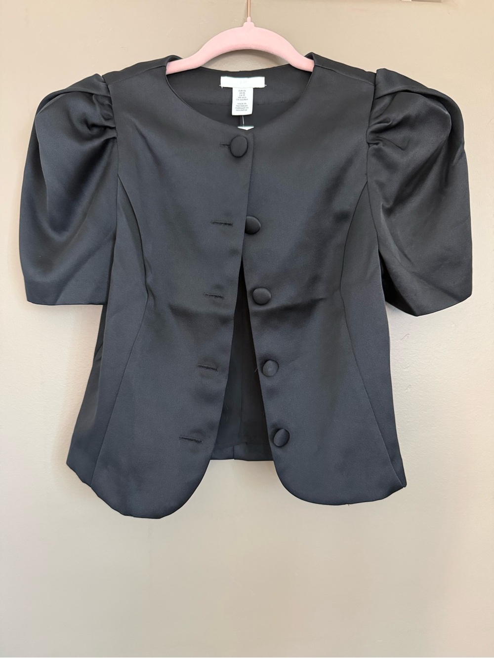 H&M Black Satin Puff-Sleeve Jacket